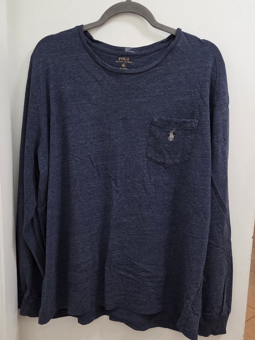 Polo by Ralph Lauren Men's Heather Navy Long-Sleeve Pocket Tee